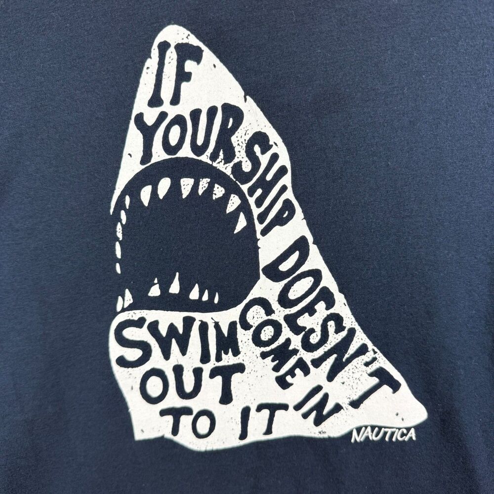 Nautica Shark Graphic Tee Navy Sustainably Crafted Sz S - Picture 4 of 8